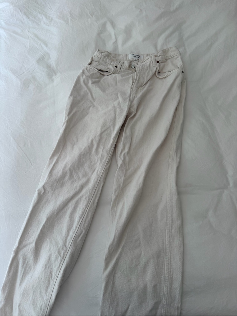 Reformation Cream High-Rise Wide-Leg Jeans